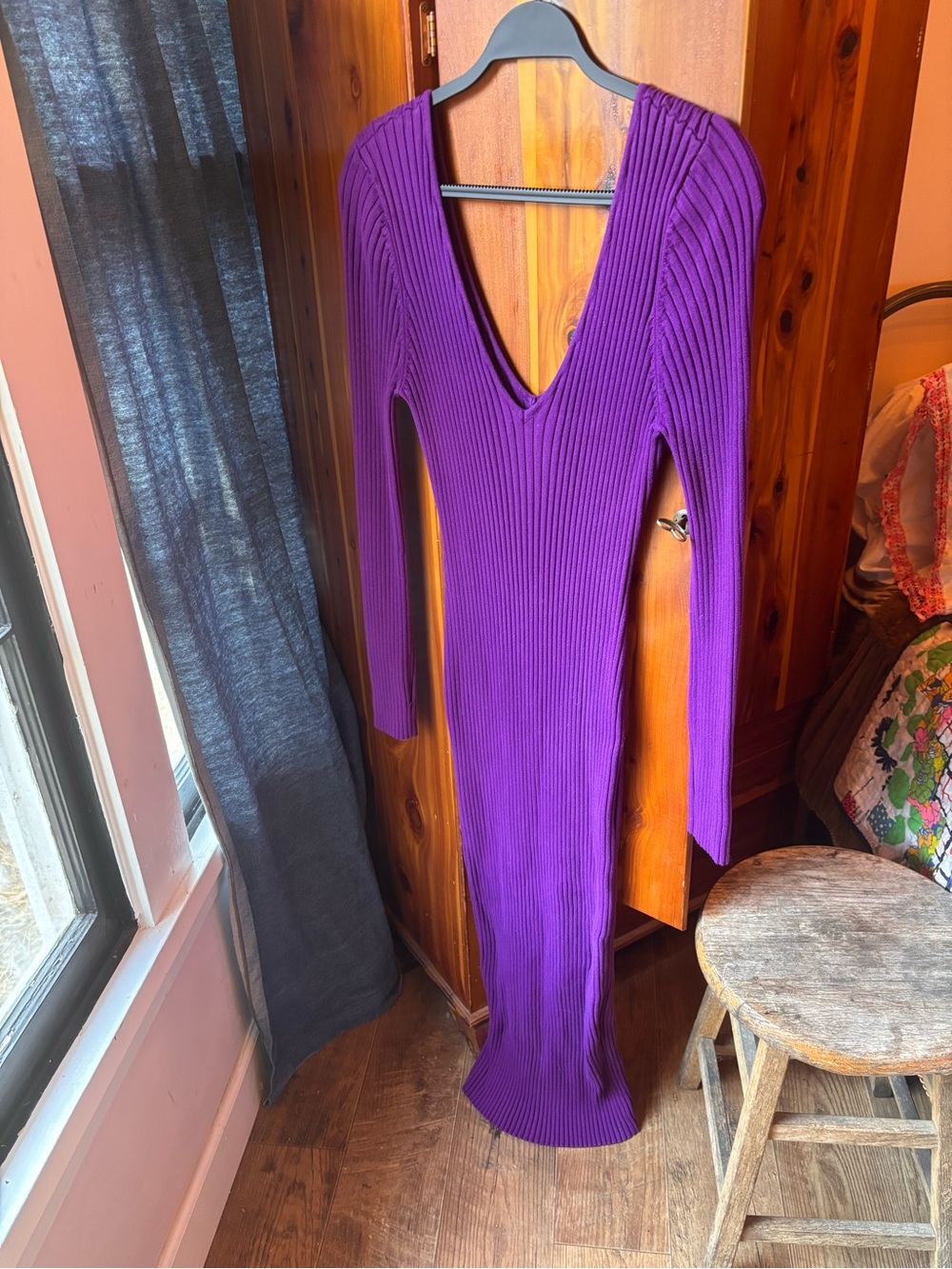 Fashion Nova Deep V Ribbed Maxi Dress in Purple